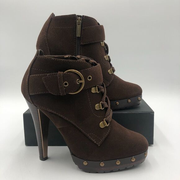 Colin‎ Stuart heeled Booties Women's Size 8 Brown Suede Adjustable buckle - Picture 2 of 10